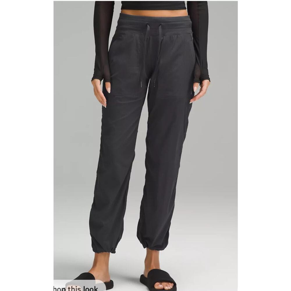 Lululemon Dance Studio Mid-Rise Black Woven Drawstring Ankle Cinch Ribbed Waist